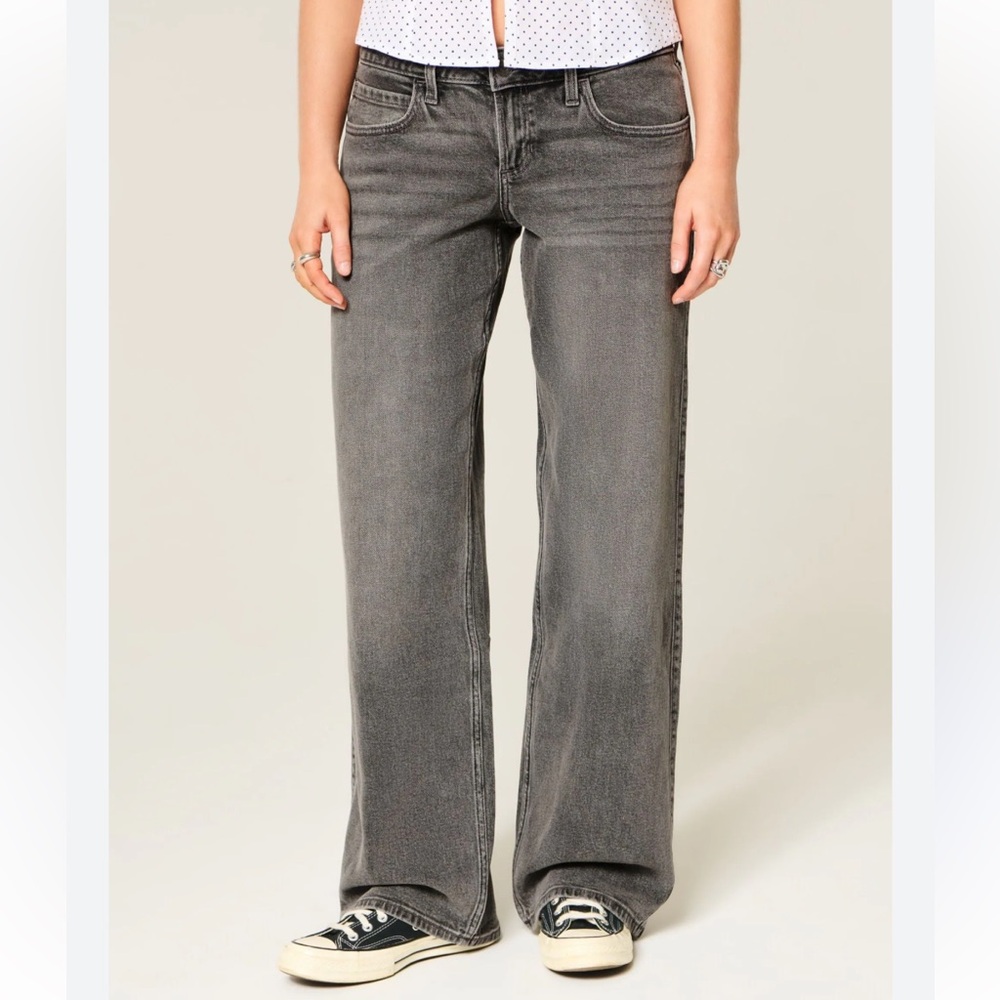 Hollister Women’s  Charcoal Gray Low Rise Baggy Wide Leg Jeans Size 29 Short 8s